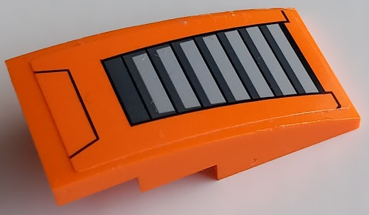 Lego Slope, Curved 4 x 2 with Dark Bluish Gray and Light Bluish Gray Air Vent with Black Lines Pattern (Sticker) - Set 60196 / Orange