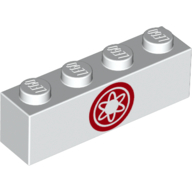 Lego Brick 1 x 4 with Red Nuclear Symbol Print / White