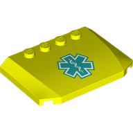 Lego Brick Wedged, Curved Triple 4 x 6 x 2/3 with 4 Studs with Dark Turquoise Star of Life Print / Vibrant Yellow