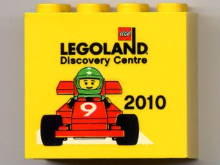 Lego Brick 2 x 4 x 3 with Legoland Discovery Centre 2010 Formula 1 Racing Car Pattern