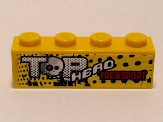 Lego Brick 1 x 4 with 'TOP HEAD TRANSPORT' Pattern (Sticker) - Set 9093 / Yellow