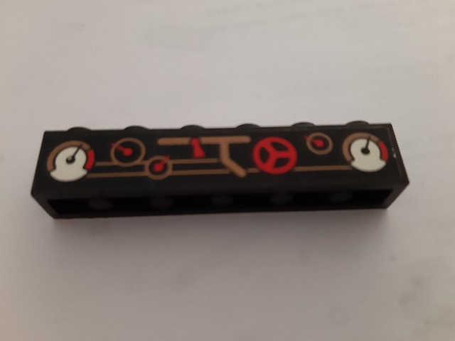 Lego Brick 1 x 6 with Gauges and Pipes Pattern (Sticker) - Set 3225 / Black