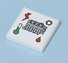 Lego Tile 2 x 2 with Engine and Service Indicators Pattern (Sticker) - Set 7642 / White