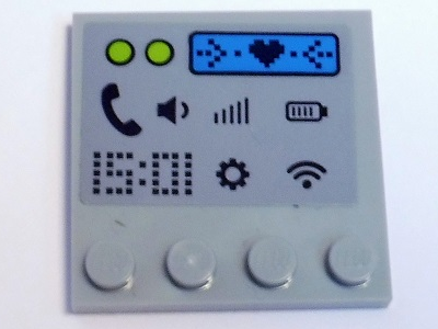 Lego Tile, Modified 4 x 4 with Studs on Edge with Digital '15:01', Phone, Volume, Signal, Battery, Settings and WiFi Symbols Pattern (Sticker) - Set 41346