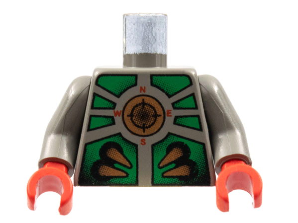 Lego Torso Aquazone Stingray with Copper Spikes and Circle with Target, Green Armor Pattern / Dark Gray Arms / Red Hands