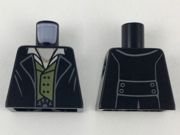 Lego Torso Coat with Lapels, Gold Necklace, White Collar, Olive Green Vest Pattern / Black