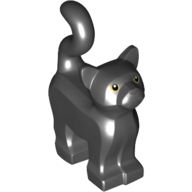 Lego Animal, Cat, Standing New Style with Yellow Eyes and Dark Bluish Gray Nose and Mouth Print / Black