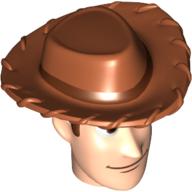 Lego Minifig Head Special with Dark Orange Cowboy Hat and Smile Print (Woody) / Light Nougat