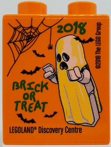 Lego Duplo, Brick 1 x 2 x 2 with 2018 Brick or Treat LEGOLAND Discovery Centre Pattern