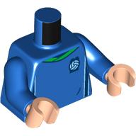Lego Torso Soccer Shirt, Green Collar Print, Blue Arms, Light Nougat Hands / Blue