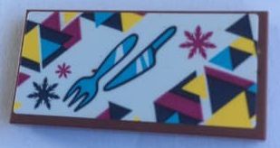 Lego Tile 2 x 4 with Snowflakes and Knife and Fork Pattern (Sticker) - Set 41324