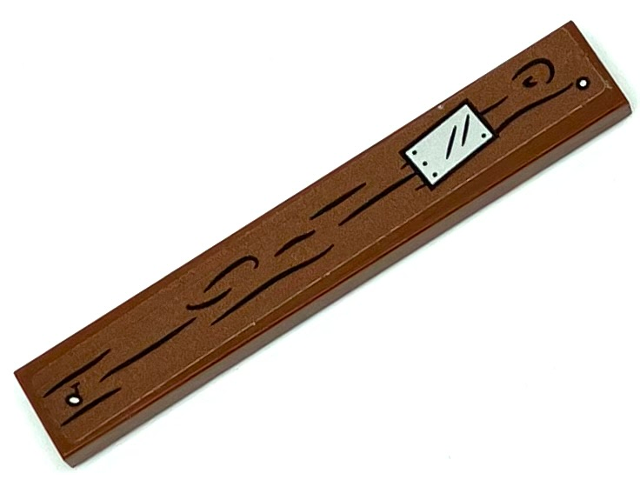 Lego Tile 1 x 6 with Wood Grain and Silver Metal Plate Pattern (Sticker) - Set 70430 / Reddish Brown