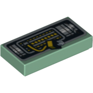 Lego Tile 1 x 2 with Black, Silver and Yellow Cable Wrench Print / Sand Green