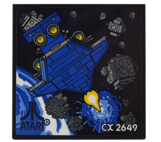 Lego Tile 6 x 6 with Bottom Tubes, Textured Surface with Game Cartridge Blue Spaceship, Dark Bluish Gray Asteroids and Black 'ATARI' Logo and White 'CX 2649' Pattern (Sticker) - Set 10306