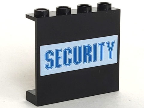Lego Panel 1 x 4 x 3 - Hollow Studs with Blue 'SECURITY' on White Background Pattern (Sticker) - Set 7033 / Black