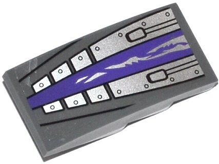 Lego Slope, Curved 4 x 2 with Dark Purple Stripe and Silver Armor Plates with Rivets Pattern (Sticker) - Set 70722