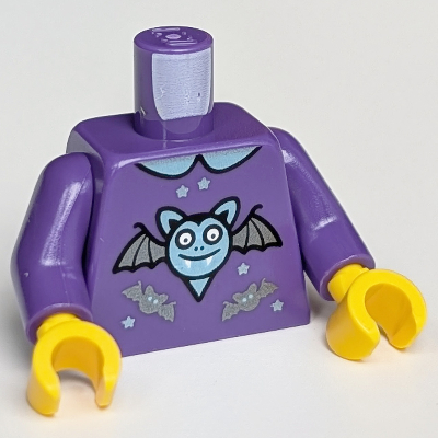Lego Torso Shirt, Silver Bats and Stars Print, Dark Purple Arms, Yellow Hands / Dark Purple
