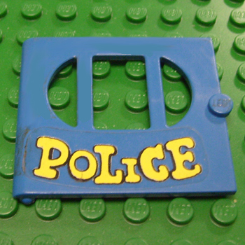 Lego Fabuland Door with Oval Pane in 3 Sections with 'POLICE' Pattern (Sticker) - Sets 140-1 / 350-3 / Blue