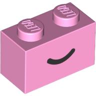 Lego Brick 1 x 2 with Black Curved Line / Smile print / Bright Pink