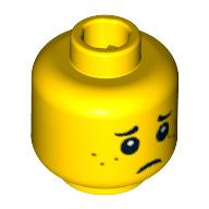 Lego Minifig Head Peasant, Freckles, Smile / Worried Print [Blocked Open Stud] / Yellow