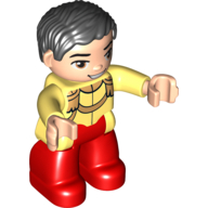 Lego Duplo Figure with Parted Wavy Hair Black, with Light Nougat Face (Cinderella's Prince Charming) / Bright Light Yellow