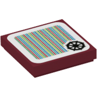 Lego Tile 2 x 2 with Ship Wheel and Barcode Print (Sticker) / Dark Red