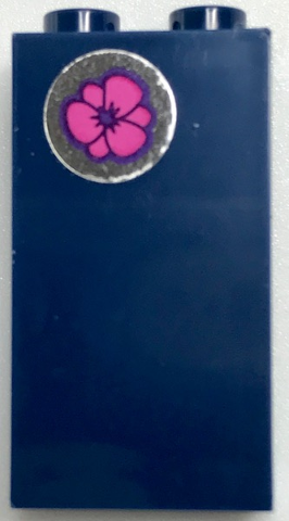 Lego Panel 1 x 2 x 3 with Side Supports - Hollow Studs with Flower Pattern (Sticker) - Set 40307 / Dark Blue