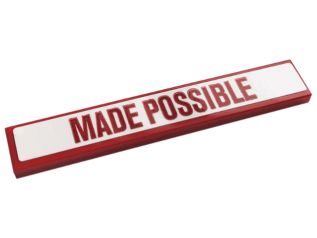 Lego Tile 1 x 6 with Red 'MADE POSSIBLE' on White Background Pattern (Sticker) - Set 10272