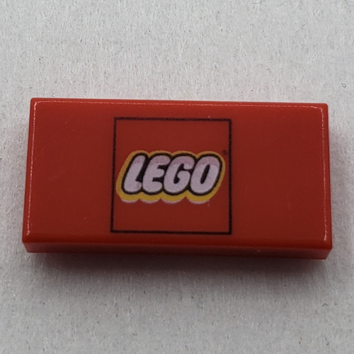 Lego Tile 1 x 2 with Lego Logo in Square Print / Red