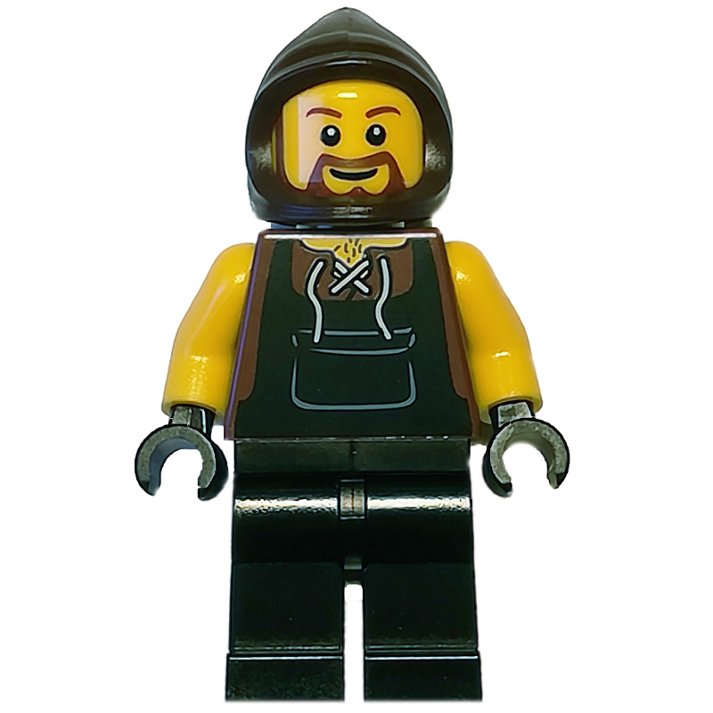 Lego Blacksmith, Dark Brown Hood, Brown Beard