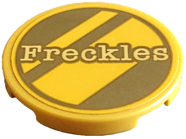 Lego Tile, Round 3 x 3 with Gold Dalmatian Dog Tag with Diagonal Stripes and Bright Light Yellow 'Freckles' Pattern (Sticker) - Set 43269