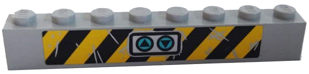Lego Brick 1 x 8 with Up and Down Triangles and Scratches on Black and Yellow Danger Stripes Pattern (Sticker) - Set 75927 / Light Bluish Gray