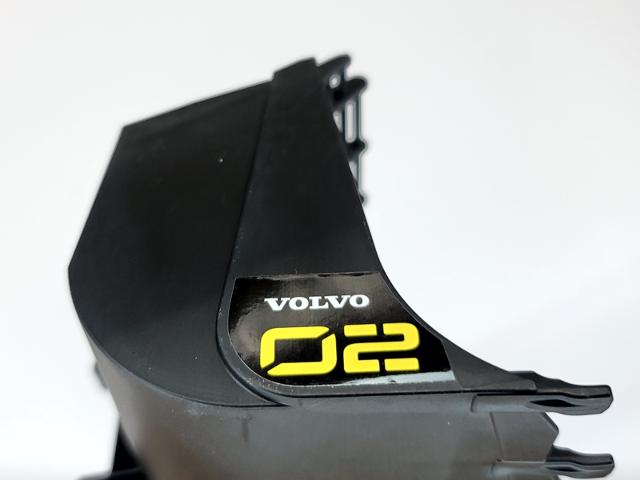 Lego Technic Digger Bucket 15 x 23 with VOLVO Logo and "02" Pattern on Both Sides (Stickers) - Set 42081 / Black