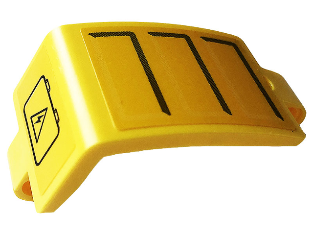 Lego Technic, Panel Curved 3 x 5 x 3 with Gray Lines and Battery with Electricity Danger Sign Pattern Model Left Side (Sticker) - Set 42108 / Yellow