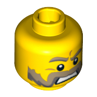 Lego Minifig Head, Moustache Mutton Chops with Brown and Gray Sideburns, Brown and Gray Eyebrows, Pupils Print / Yellow