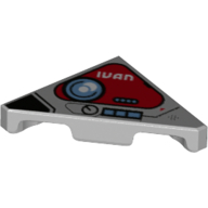 Lego Tile 45° Cut 2 x 2 (Triangle) with Red Triangle Medium Blue Lens, White 'IVAN' Print / Light Bluish Gray