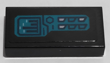 Lego Tile 1 x 2 with Dark Turquoise Control Panel Pattern Model Right Side (Sticker) - Set 76153
