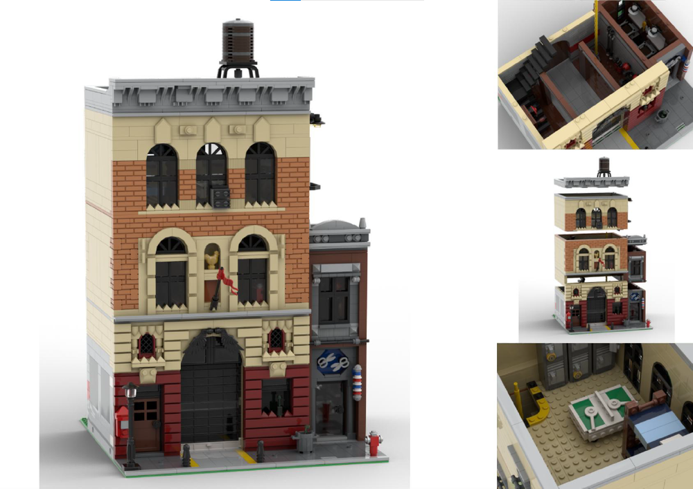 Lego Fire Station - Modular Building MOC with Barber shop