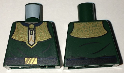 Lego Torso Shirt with Elaborate Gold Collar and Black Belt with Gold Buckle Pattern / Dark Green