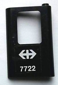Lego Door 1 x 4 x 5 Train Right, Thin Support at Bottom with White Double Arrow (Swiss Federal Railways) and '7722' Pattern (Sticker) - Set 7722