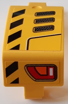 Lego Technic, Panel Curved 3 x 5 x 3 with Air Intake Grilles, Red and Orange Taillights, Black and Yellow Danger Stripes Pattern Model Left Side (Stickers) - Set 42121