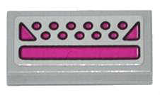 Lego Tile 1 x 2 with Magenta Buttons, Triangles and Rectangle Pattern (Sticker) - Set 79121 / Light Bluish Gray