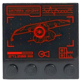 Lego Tile, Modified 4 x 4 with Studs on Edge with Red Target on Droid Gunship Display Pattern (Sticker) - Set 75234 / Black