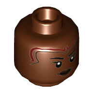 Lego Minifig Head Okoye, Dark Red and Dark Brown Markings, Dark Brown Lips, Angry, Stern Print / Reddish Brown