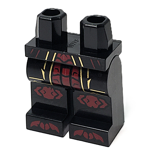 Lego Hips and Black Legs with Robe End, Gold Trim, Dark Red Knee Pads, Toes print / Black