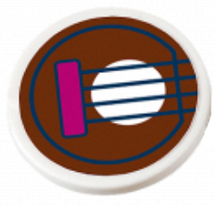 Lego Road Sign 2 x 2 Round with Clip with Dark Blue Strings and Magenta Bridge on Reddish Brown Banjo Pattern (Sticker) - Set 41066