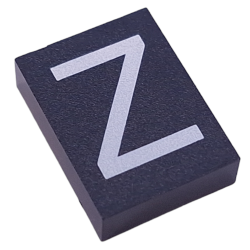 Lego Modulex Tile 3 x 4 with White 'Z' Print, without Internal Supports / Modulex Black