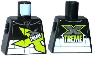 Lego Torso Racing Jacket with Zipper and Lime, Silver and White 'XTREME' Pattern / Black