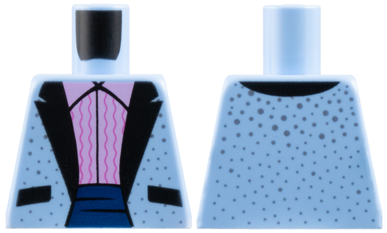 Lego Torso Tuxedo Jacket with Silver Dots, Bright Pink Ruffled Shirt Pattern / Bright Light Blue