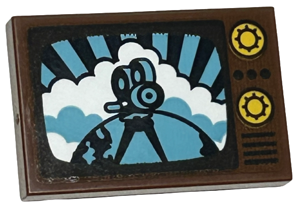 Lego Tile 2 x 3 with TV with Bright Light Orange Dials and Medium Azure and Black Screen with Camera and Clouds Pattern (Sticker) - Set 43217